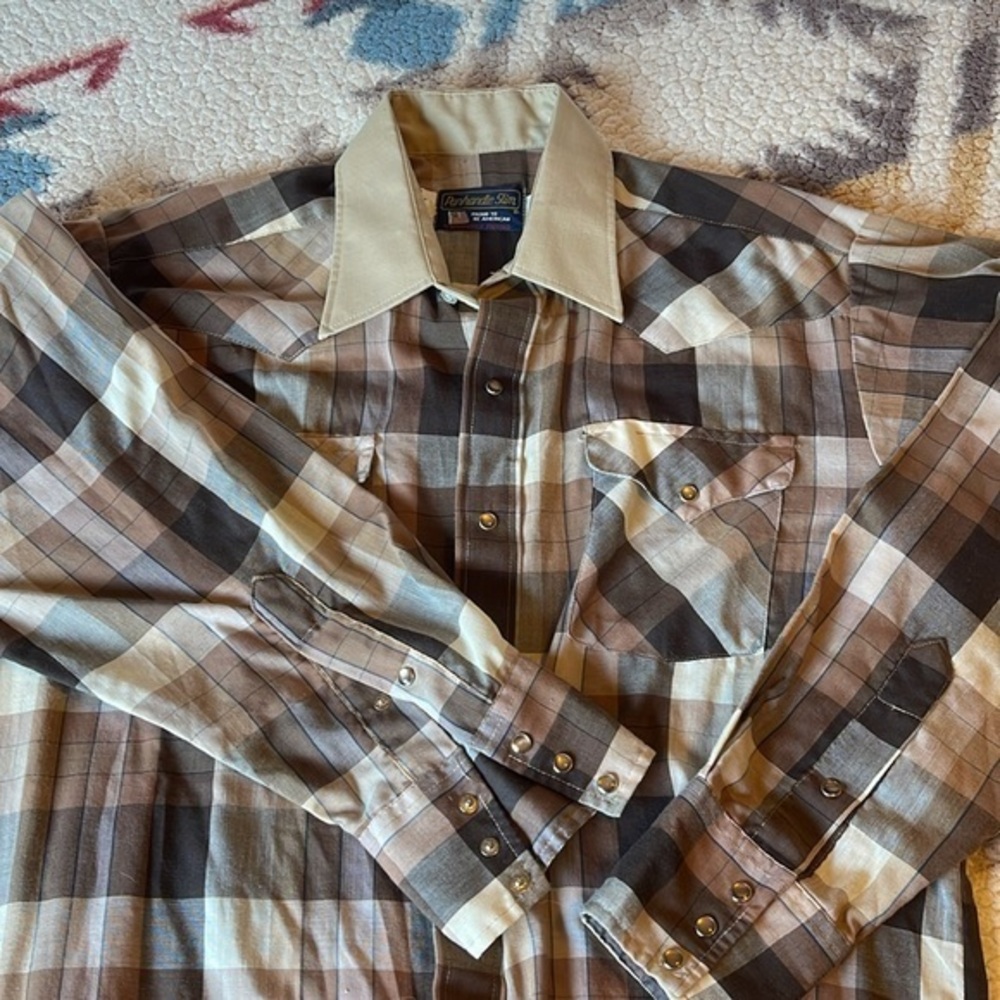 Panhandle Slim Size XL PEARL snaps multicolored  brown plaid vintage
